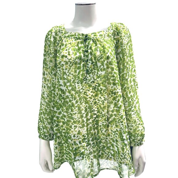 APT 9 Abstract Green White Sheer and Sexy All Polyester Front Button Tunic Size - Picture 1 of 11